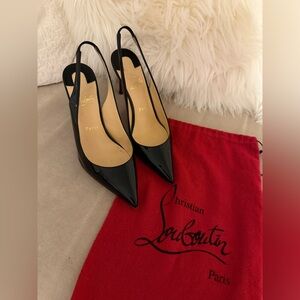Christian Louboutin Black Patent Kate Slingback Heels, Size 38
